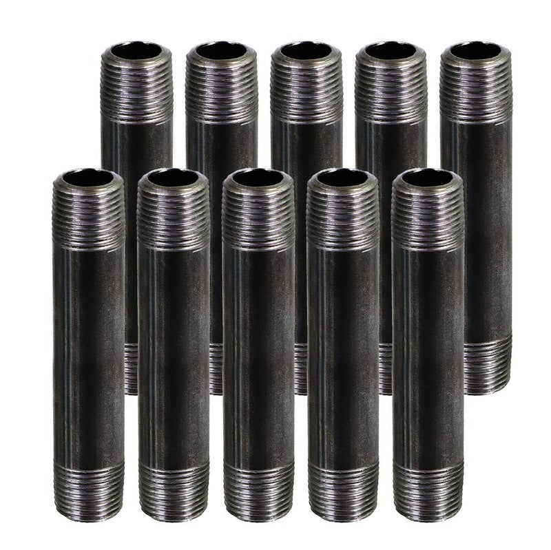 SupplyGiant 1/2 x 6 Inch Black Steel Pipe (10-Pack), Heavy Duty Industrial Malleable Iron Pipes, Pre Cut Threaded Nipple Great For All DIY Furniture And Black Pipe Shelving - Image 1